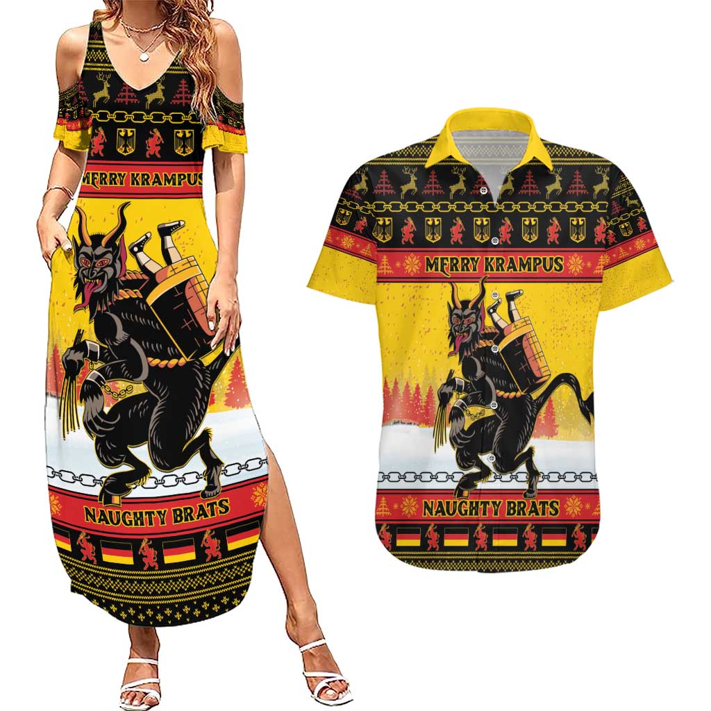 Personalised Germany Christmas Couples Matching Summer Maxi Dress and Hawaiian Shirt Merry Krampus - Wonder Print Shop