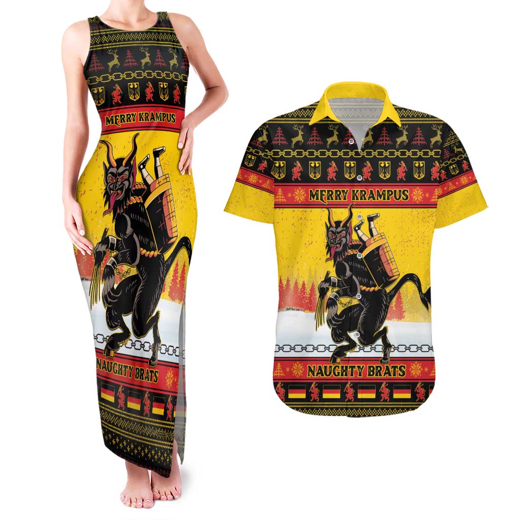 Personalised Germany Christmas Couples Matching Tank Maxi Dress and Hawaiian Shirt Merry Krampus - Wonder Print Shop