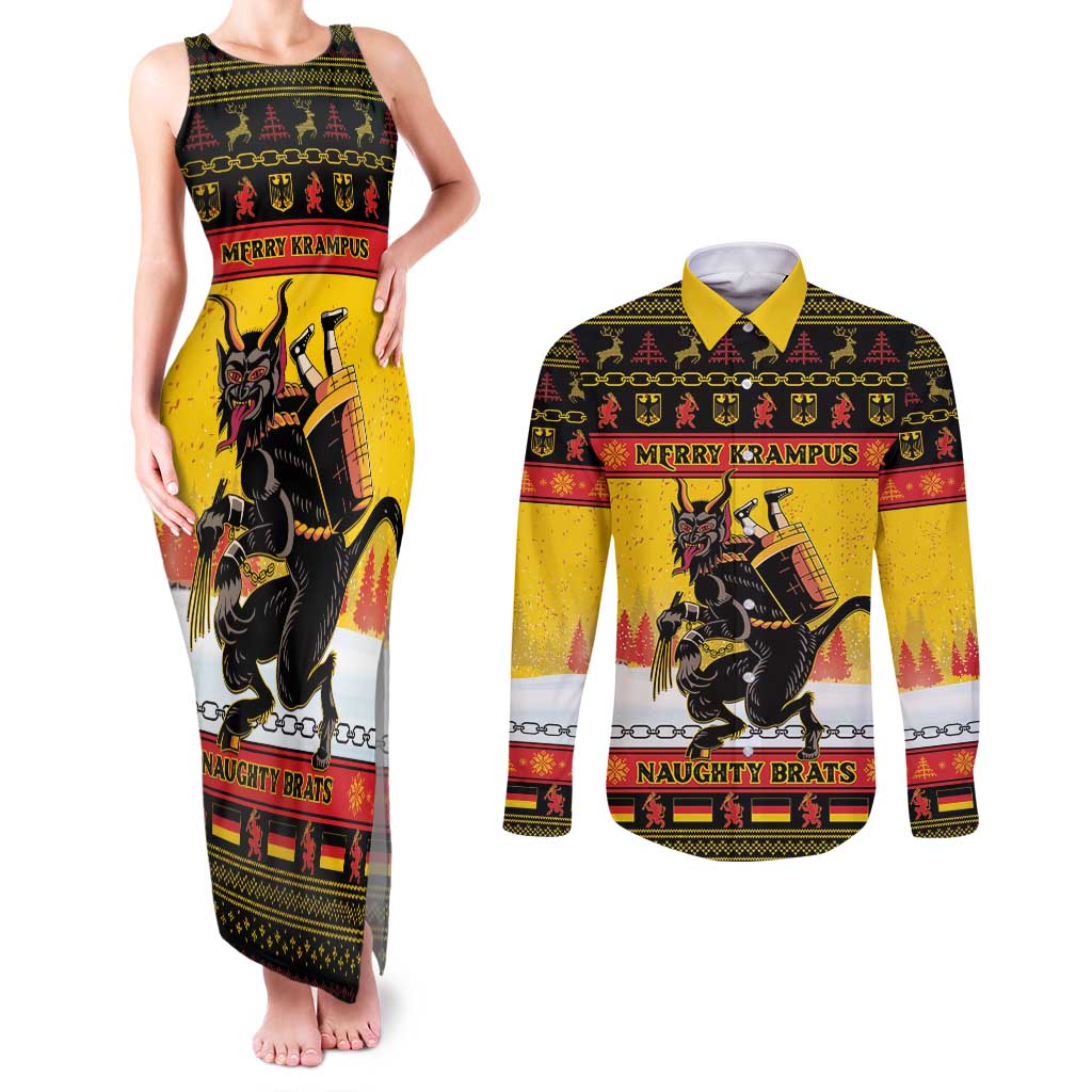 Personalised Germany Christmas Couples Matching Tank Maxi Dress and Long Sleeve Button Shirt Merry Krampus - Wonder Print Shop