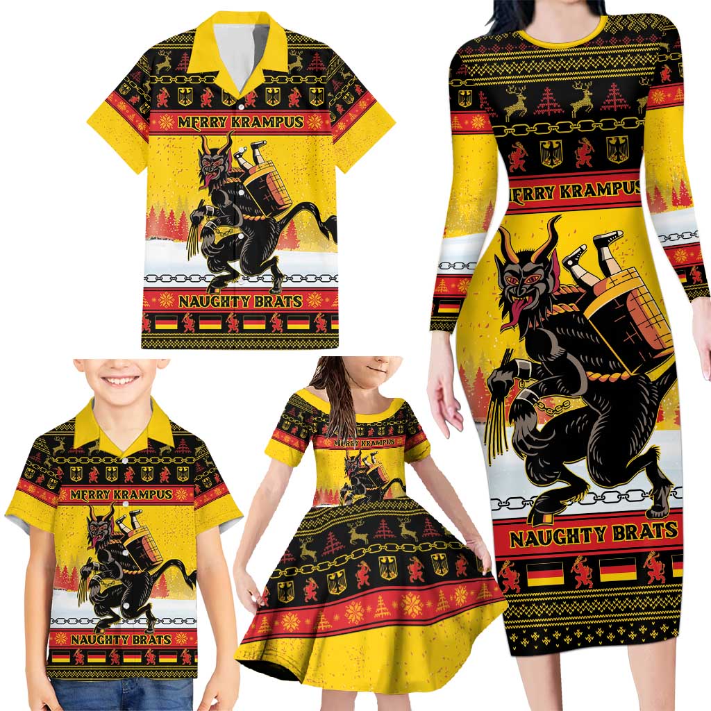 Personalised Germany Christmas Family Matching Long Sleeve Bodycon Dress and Hawaiian Shirt Merry Krampus - Wonder Print Shop