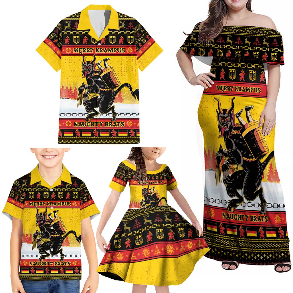 Personalised Germany Christmas Family Matching Off Shoulder Maxi Dress and Hawaiian Shirt Merry Krampus - Wonder Print Shop