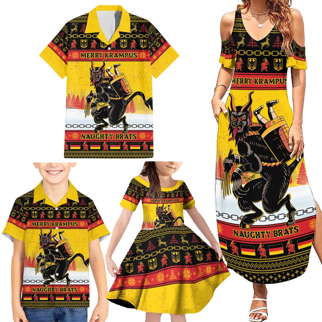 Personalised Germany Christmas Family Matching Summer Maxi Dress and Hawaiian Shirt Merry Krampus - Wonder Print Shop