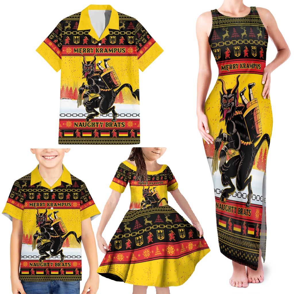 Personalised Germany Christmas Family Matching Tank Maxi Dress and Hawaiian Shirt Merry Krampus - Wonder Print Shop