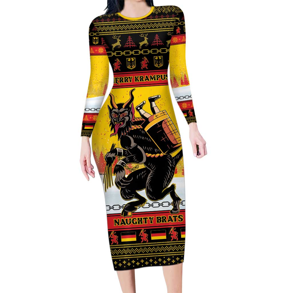 Personalised Germany Christmas Long Sleeve Bodycon Dress Merry Krampus - Wonder Print Shop