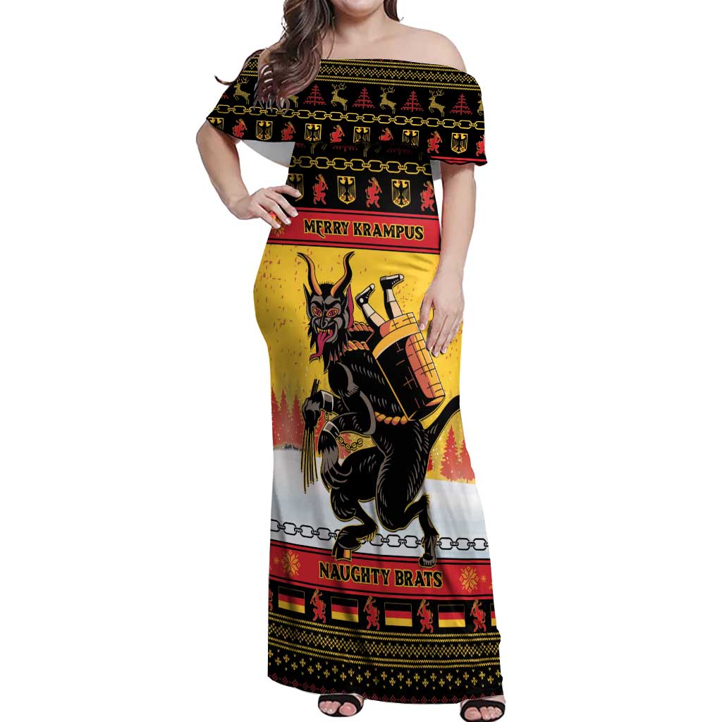 Personalised Germany Christmas Off Shoulder Maxi Dress Merry Krampus - Wonder Print Shop