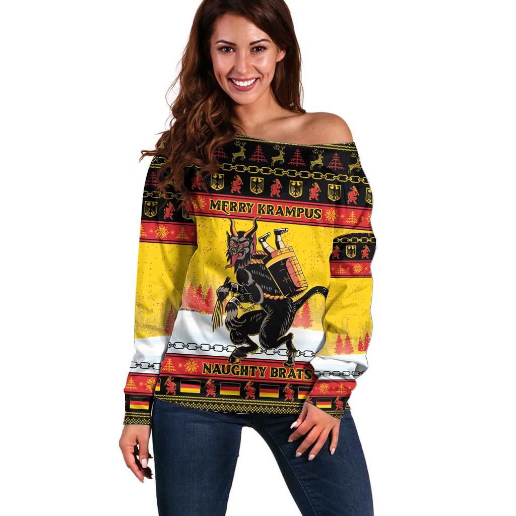 Personalised Germany Christmas Off Shoulder Sweater Merry Krampus - Wonder Print Shop