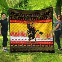Personalized Germany Christmas quilt, yellow/red festive design with black Krampus and 'YOUR TEXT'