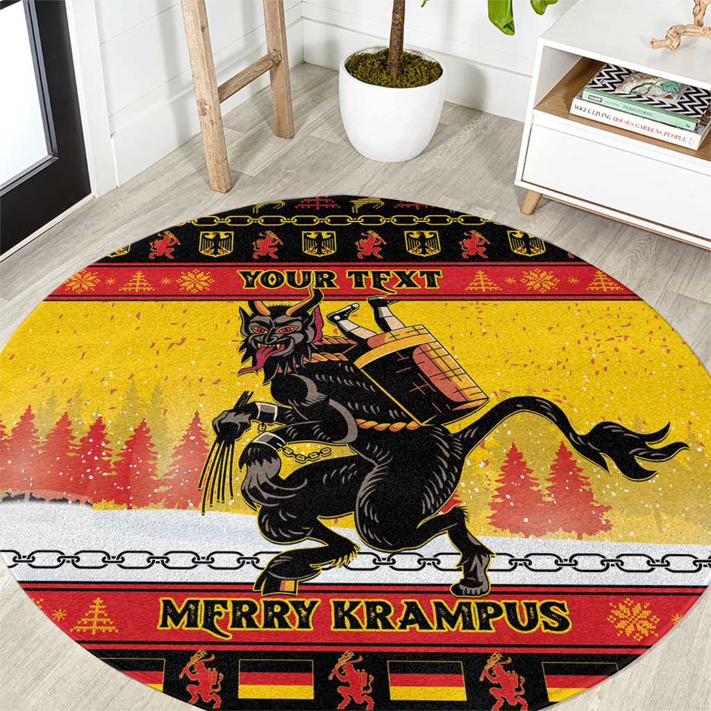 Round yellow Christmas carpet with Merry Krampus and 'Your Text' design