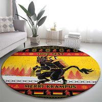 Round yellow Christmas round carpet with Krampus figure and 'Your Text' center banner