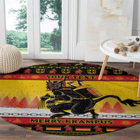 Round yellow Christmas round carpet with Krampus graphic and 'Your Text' center