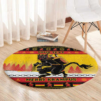 Round yellow Christmas round carpet with Merry Krampus border and 'Your Text'