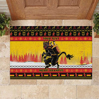Personalized yellow rubber Christmas doormat with Krampus, chains, and “YOUR TEXT”