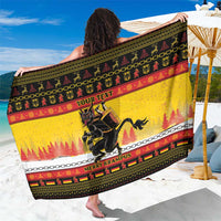 Yellow Christmas sarong with Krampus graphic and 'YOUR TEXT' center band