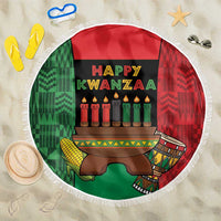 Happy Kwanzaa Beach Blanket Kinara With Kente Pattern - Wonder Print Shop