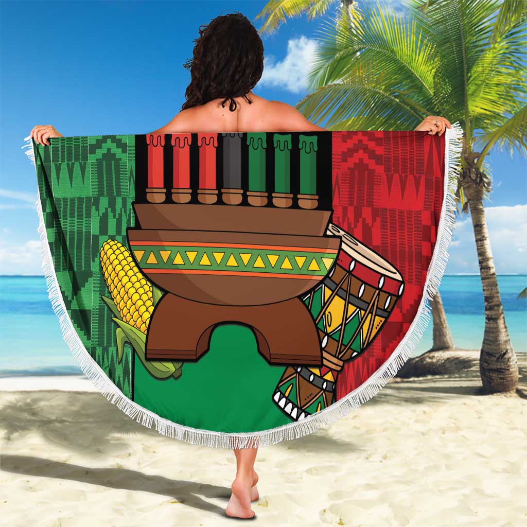 Happy Kwanzaa Beach Blanket Kinara With Kente Pattern - Wonder Print Shop