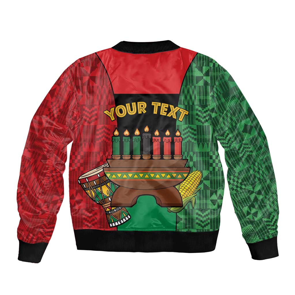 Personalized Happy Kwanzaa Bomber Jacket Kinara With Kente Pattern - Wonder Print Shop