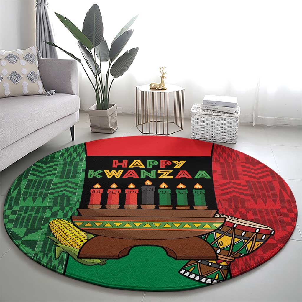 Happy Kwanzaa Round Carpet Kinara With Kente Pattern - Wonder Print Shop
