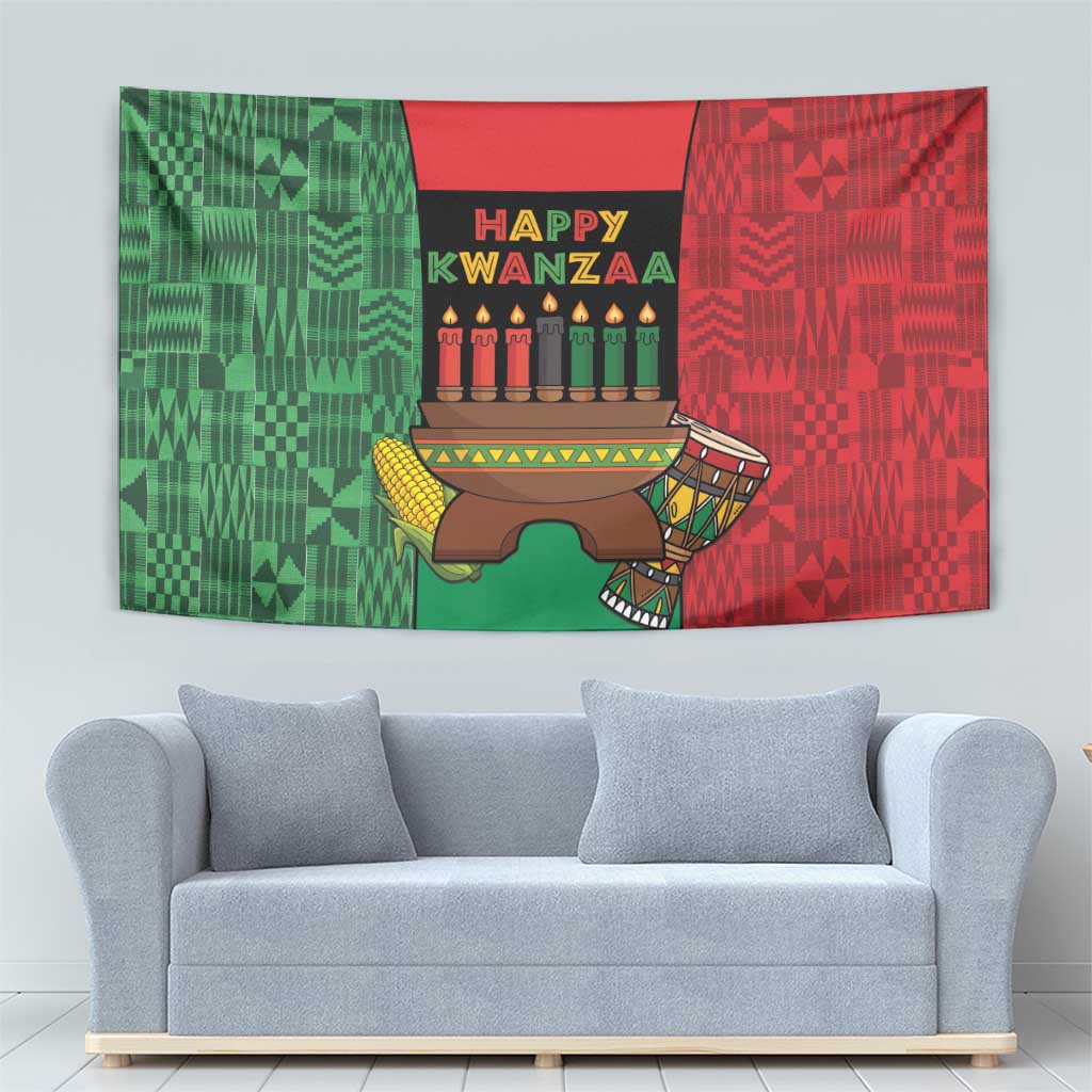 Happy Kwanzaa Tapestry Kinara With Kente Pattern - Wonder Print Shop