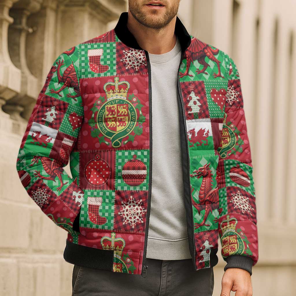 Wales Christmas Patchwork Bomber Puffer Jacket - Wonder Print Shop