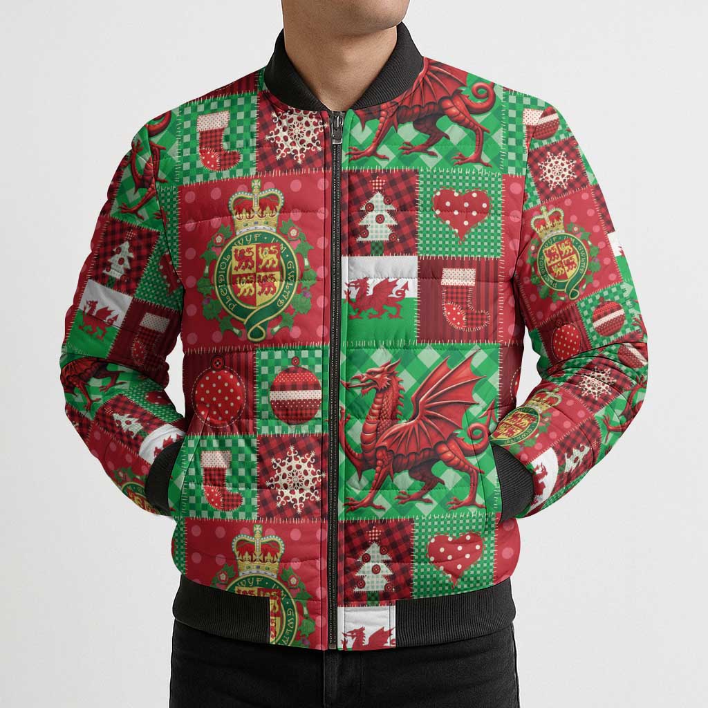 Wales Christmas Patchwork Bomber Puffer Jacket - Wonder Print Shop