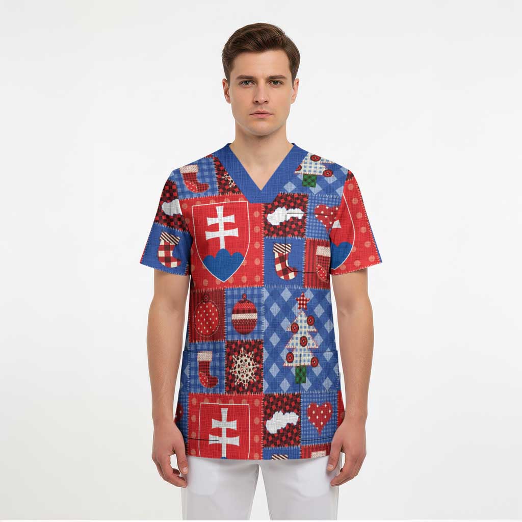 Slovakia Christmas Patchwork Scrub Top - Wonder Print Shop