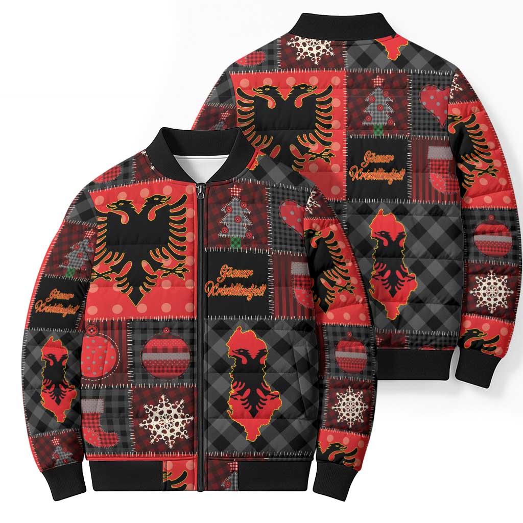 Albania Christmas Patchwork Bomber Puffer Jacket - Wonder Print Shop