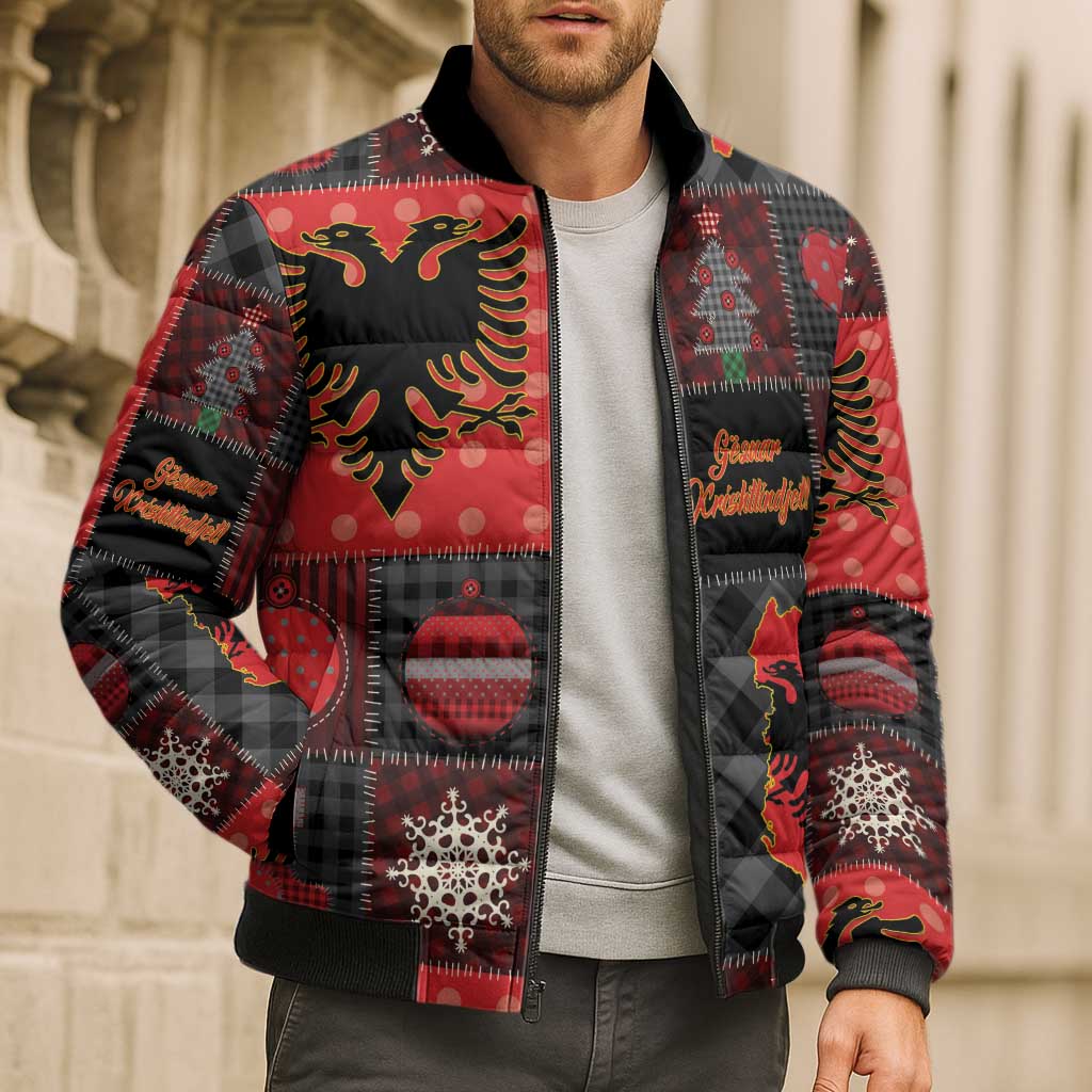 Albania Christmas Patchwork Bomber Puffer Jacket - Wonder Print Shop