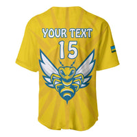 Yellow jersey back with blue winged emblem and 'YOUR TEXT' over number 15