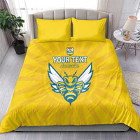 Yellow duvet bedding set with football crest, YOUR TEXT, and two matching pillowcases