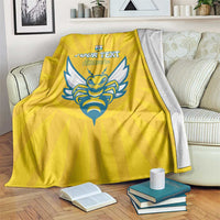Yellow football blanket with blue crest and 'YOUR TEXT' over 'Amawubi' emblem