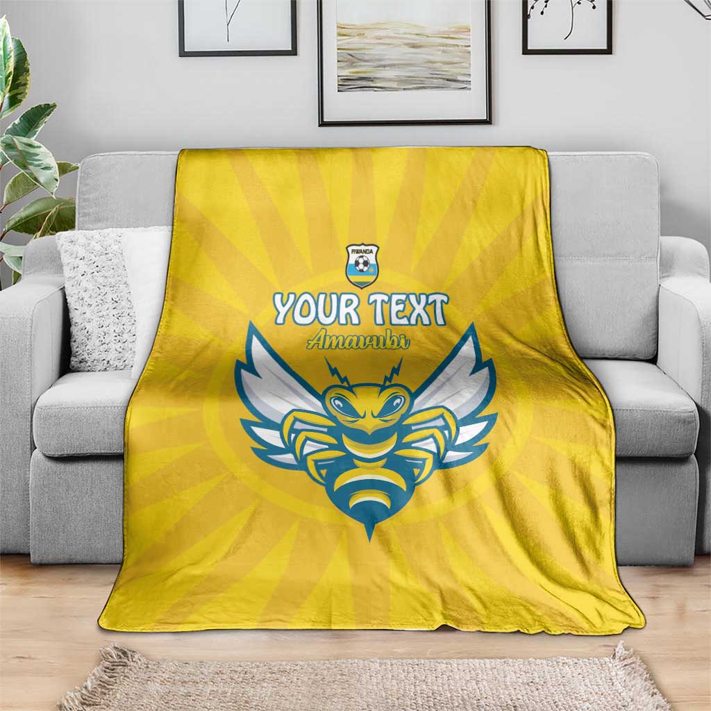 Yellow football blanket with blue winged crest and 'YOUR TEXT' 'Amawubi' design