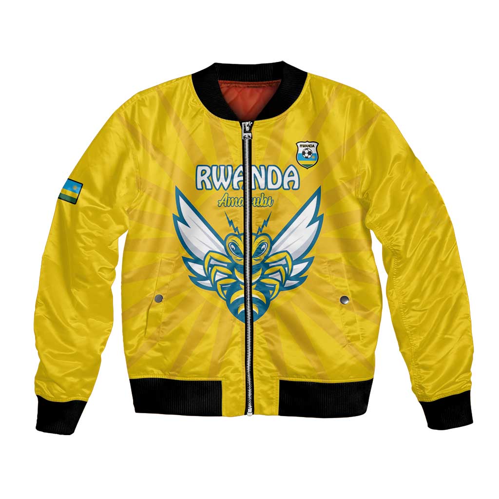 Yellow Rwanda football bomber jacket with black rib trim, zip front, crest and winged logo