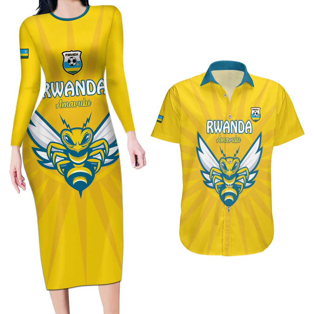 Custom Rwanda Football Couples Matching Long Sleeve Bodycon Dress and Hawaiian Shirt Go Amavubi