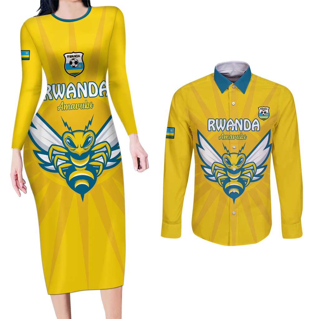 Custom Rwanda Football Couples Matching Long Sleeve Bodycon Dress and Long Sleeve Button Shirt Go Amavubi