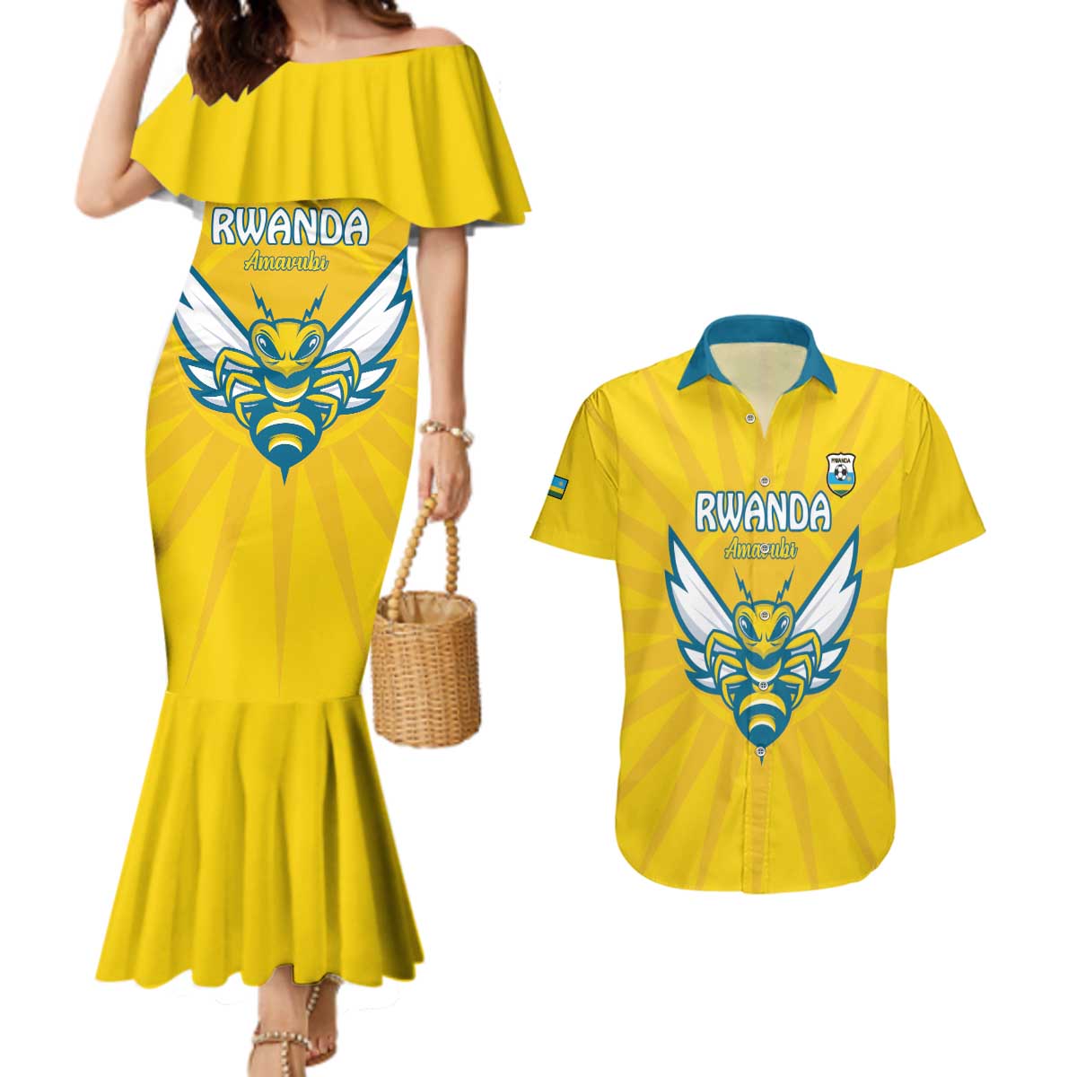 Custom Rwanda Football Couples Matching Mermaid Dress and Hawaiian Shirt Go Amavubi