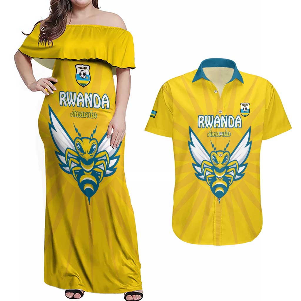 Custom Rwanda Football Couples Matching Off Shoulder Maxi Dress and Hawaiian Shirt Go Amavubi