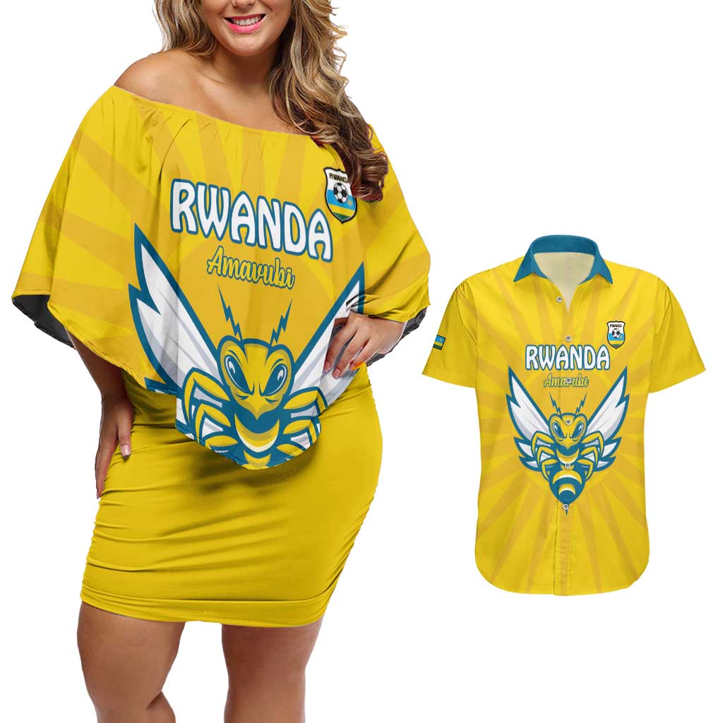 Custom Rwanda Football Couples Matching Off Shoulder Short Dress and Hawaiian Shirt Go Amavubi