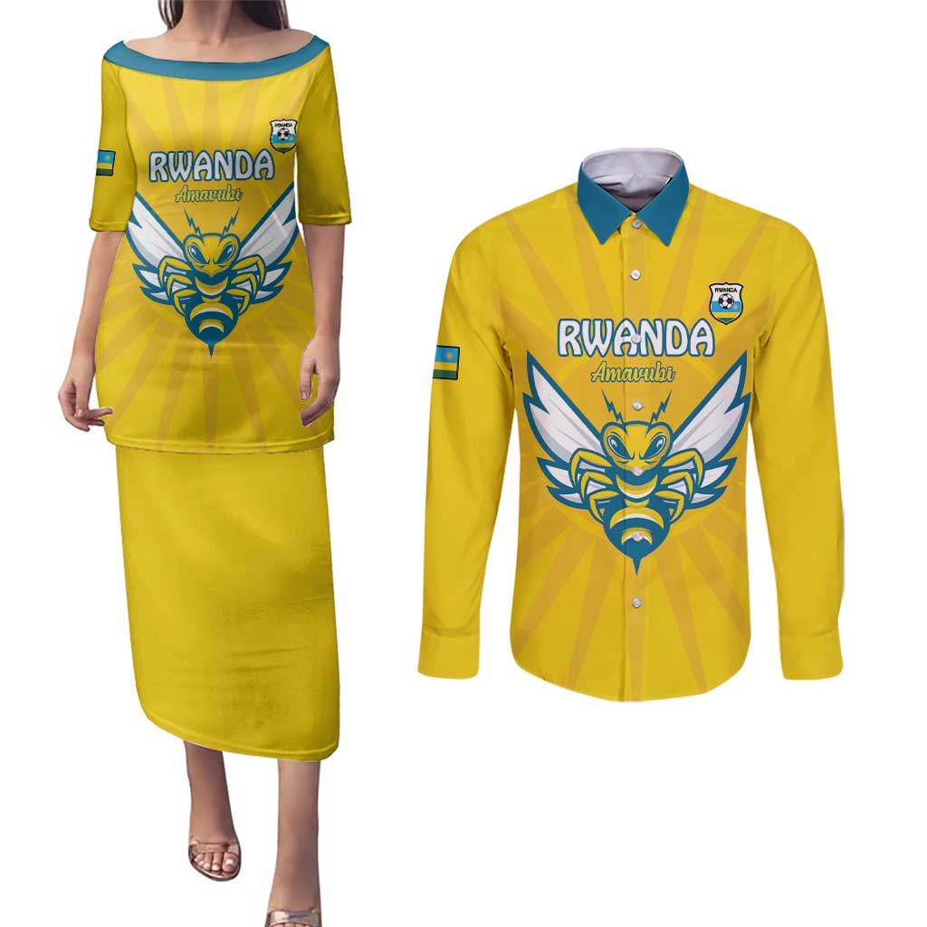 Custom Rwanda Football Couples Matching Puletasi and Long Sleeve Button Shirt Go Amavubi