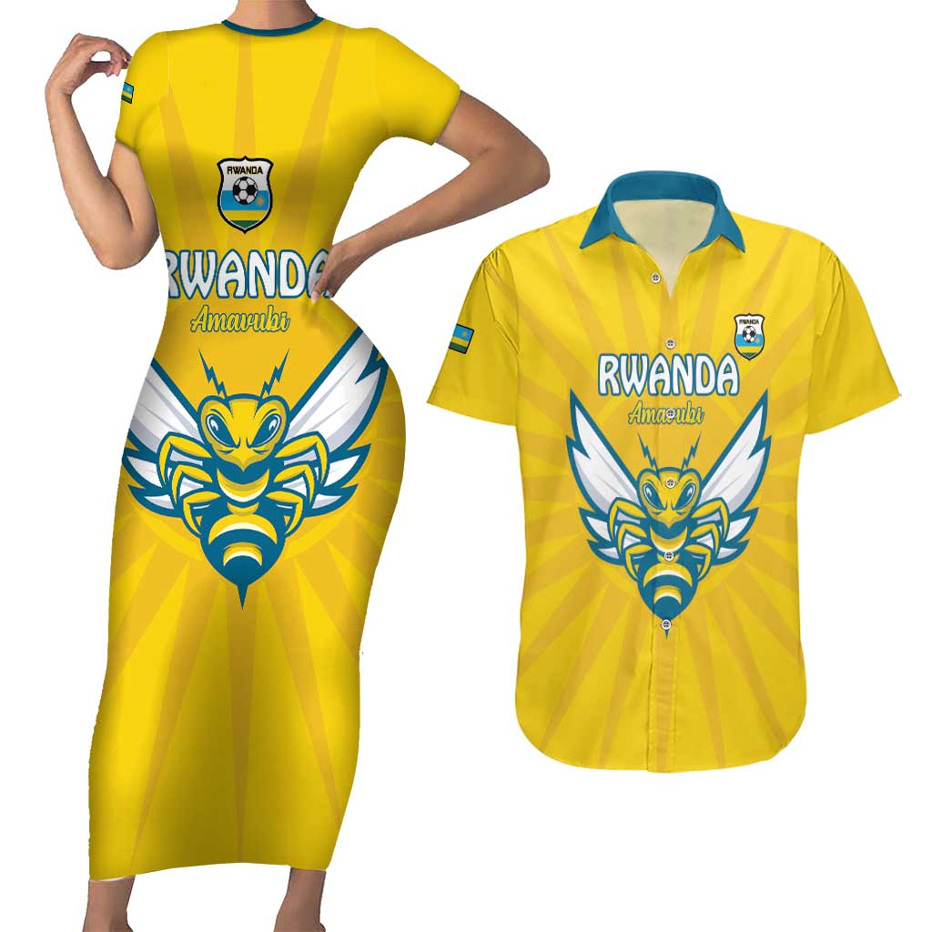 Custom Rwanda Football Couples Matching Short Sleeve Bodycon Dress and Hawaiian Shirt Go Amavubi