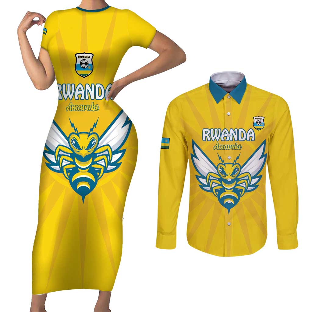 Custom Rwanda Football Couples Matching Short Sleeve Bodycon Dress and Long Sleeve Button Shirt Go Amavubi