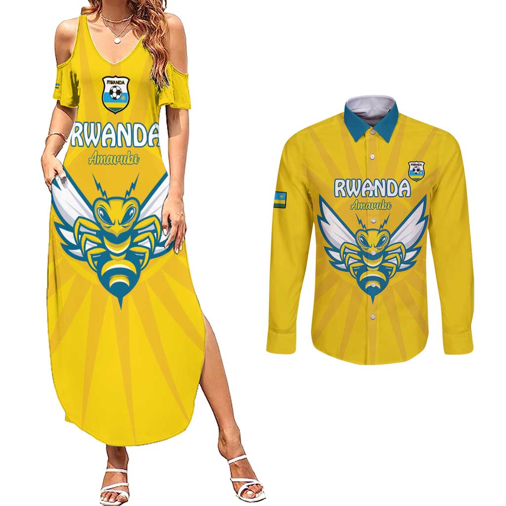 Custom Rwanda Football Couples Matching Summer Maxi Dress and Long Sleeve Button Shirt Go Amavubi