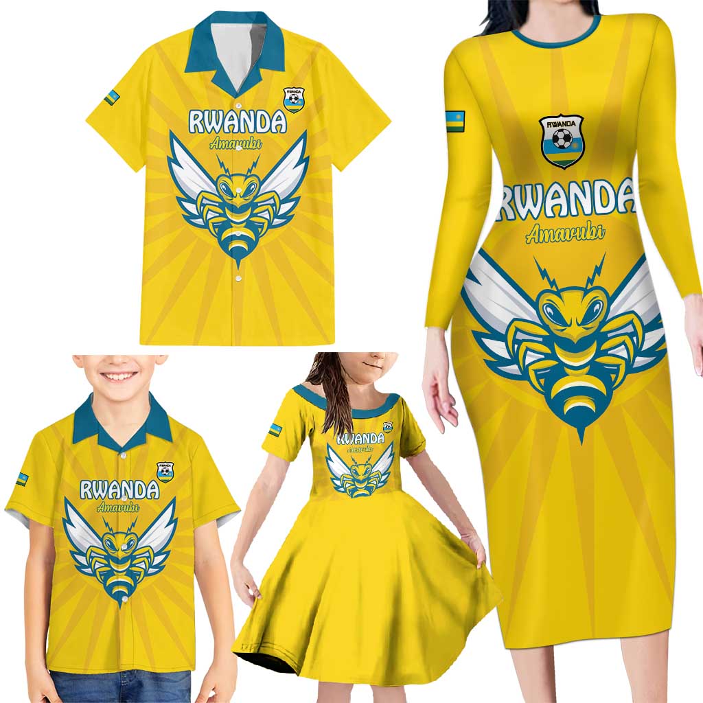 Custom Rwanda Football Family Matching Long Sleeve Bodycon Dress and Hawaiian Shirt Go Amavubi - Wonder Print Shop