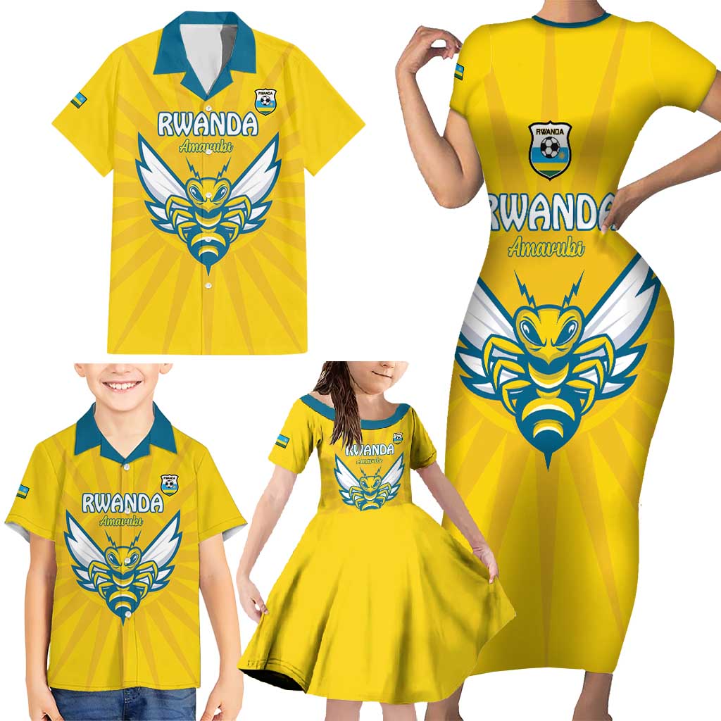 Custom Rwanda Football Family Matching Short Sleeve Bodycon Dress and Hawaiian Shirt Go Amavubi - Wonder Print Shop