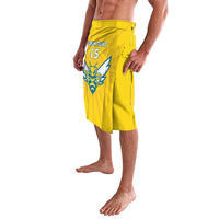 Yellow football lavalava side view with custom text and crest graphic