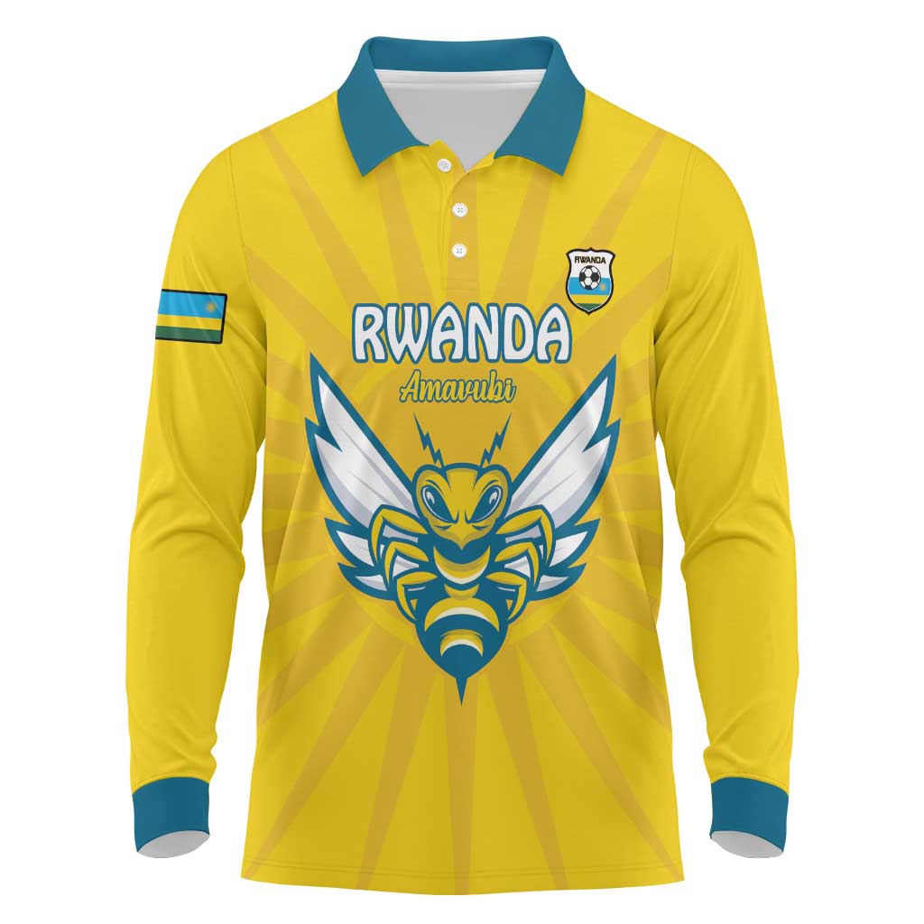 Custom Rwanda Football Long Sleeve Polo Shirt Go Amavubi - Wonder Print Shop