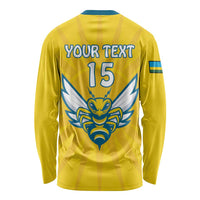 Yellow long-sleeve football shirt with 'YOUR TEXT' and 15 on back, unisex