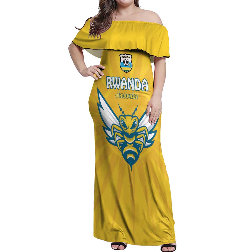 Custom Rwanda Football Off Shoulder Maxi Dress Go Amavubi - Wonder Print Shop