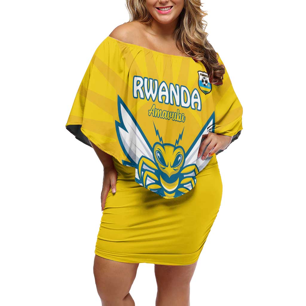 Custom Rwanda Football Off Shoulder Short Dress Go Amavubi - Wonder Print Shop