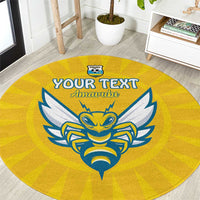Yellow round rug with blue eagle crest and 'YOUR TEXT'