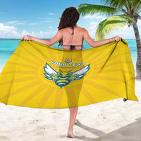 Yellow football sarong with dragon crest and 'YOUR TEXT' text, centered on back